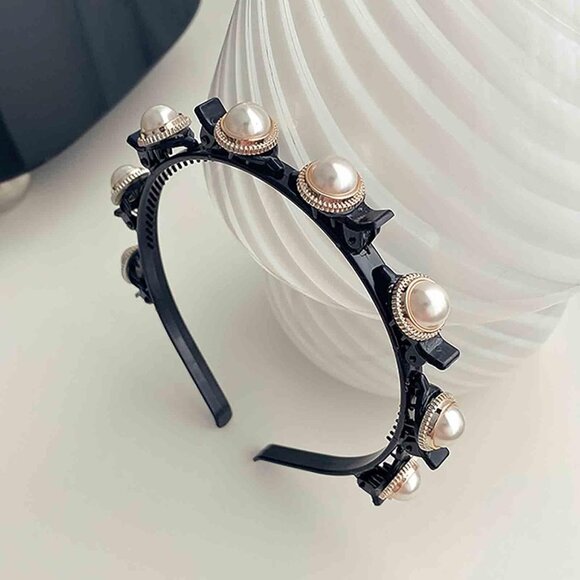 Vintage Pearl Headband Hairbands Pearl Bridal Hair Hoop White Faux Pearl Hair Ba - Picture 3 of 7